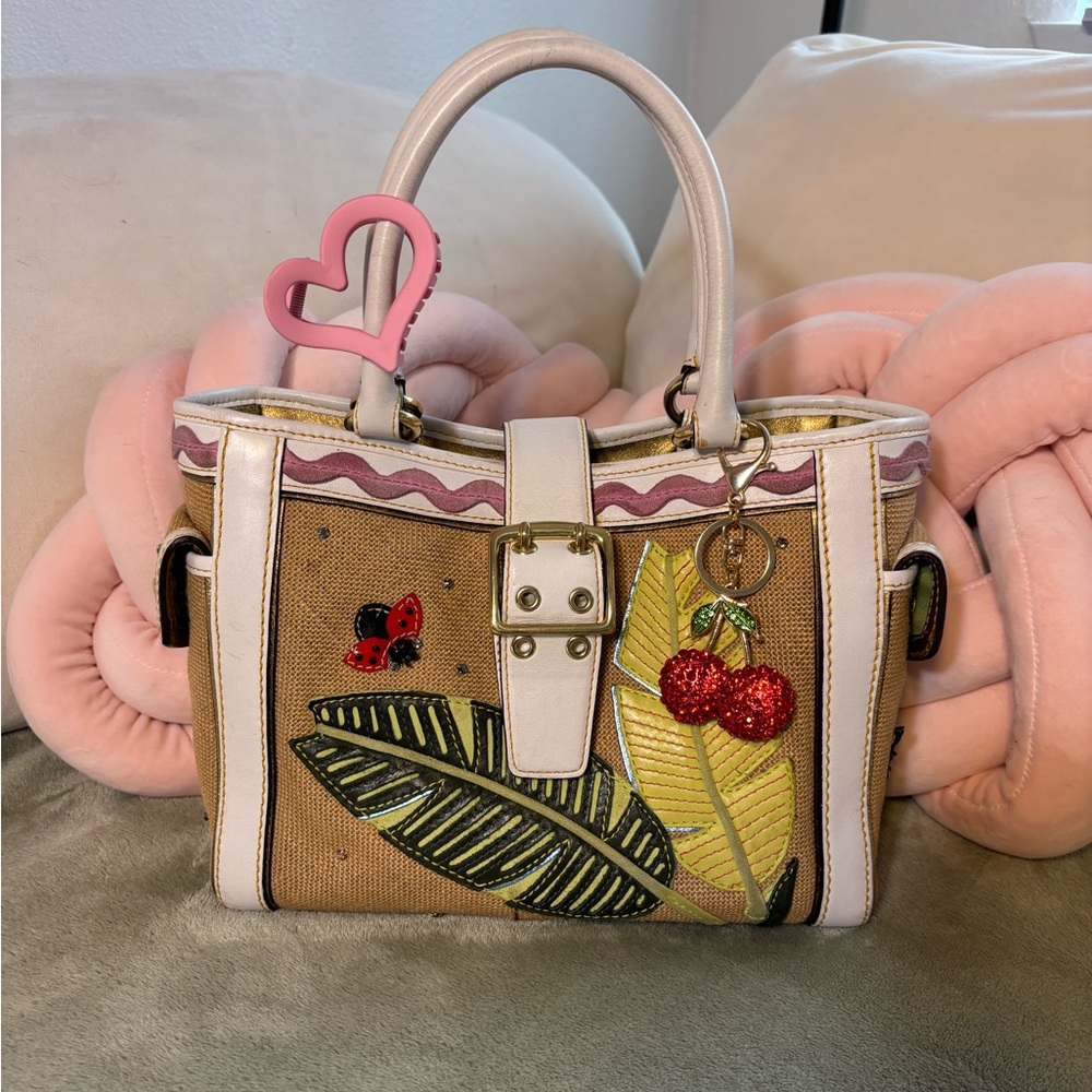 🐞 Vintage Y2k Swarovski Coach Ladybug Straw Mini Tote 🍃